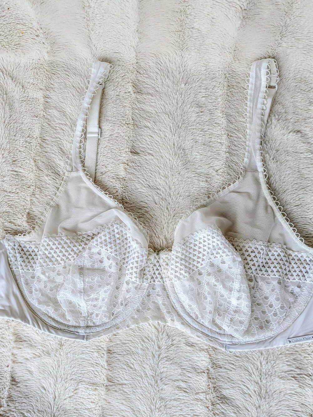Calvin Klein lace mesh unlined bra cream Ivory White 36c